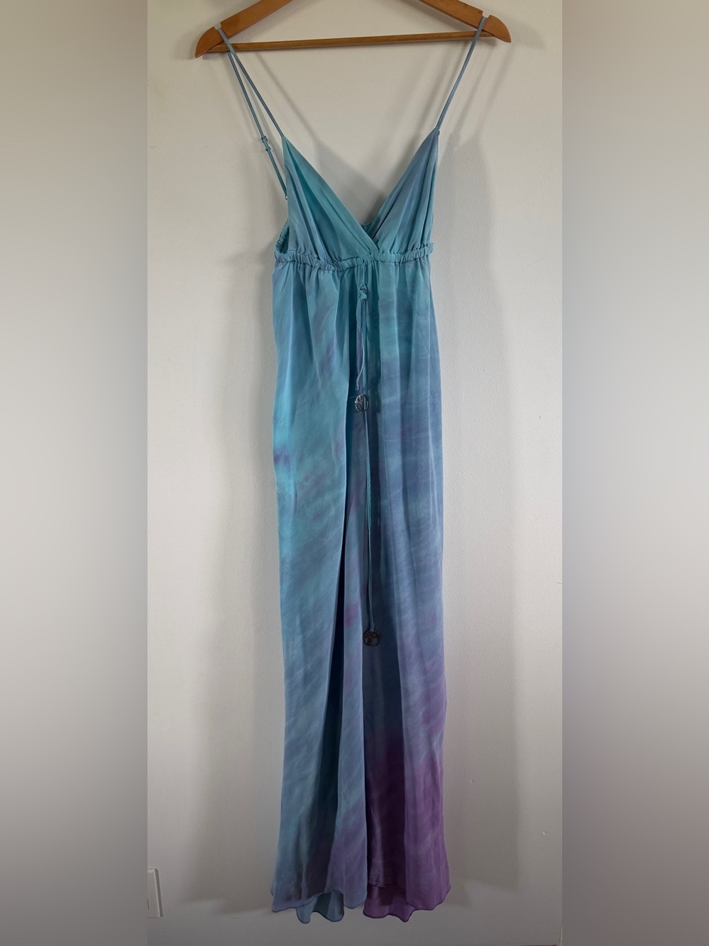 Gypsy05 Tie-Dye Blue Maxi Dress with Adjustable Waist XS